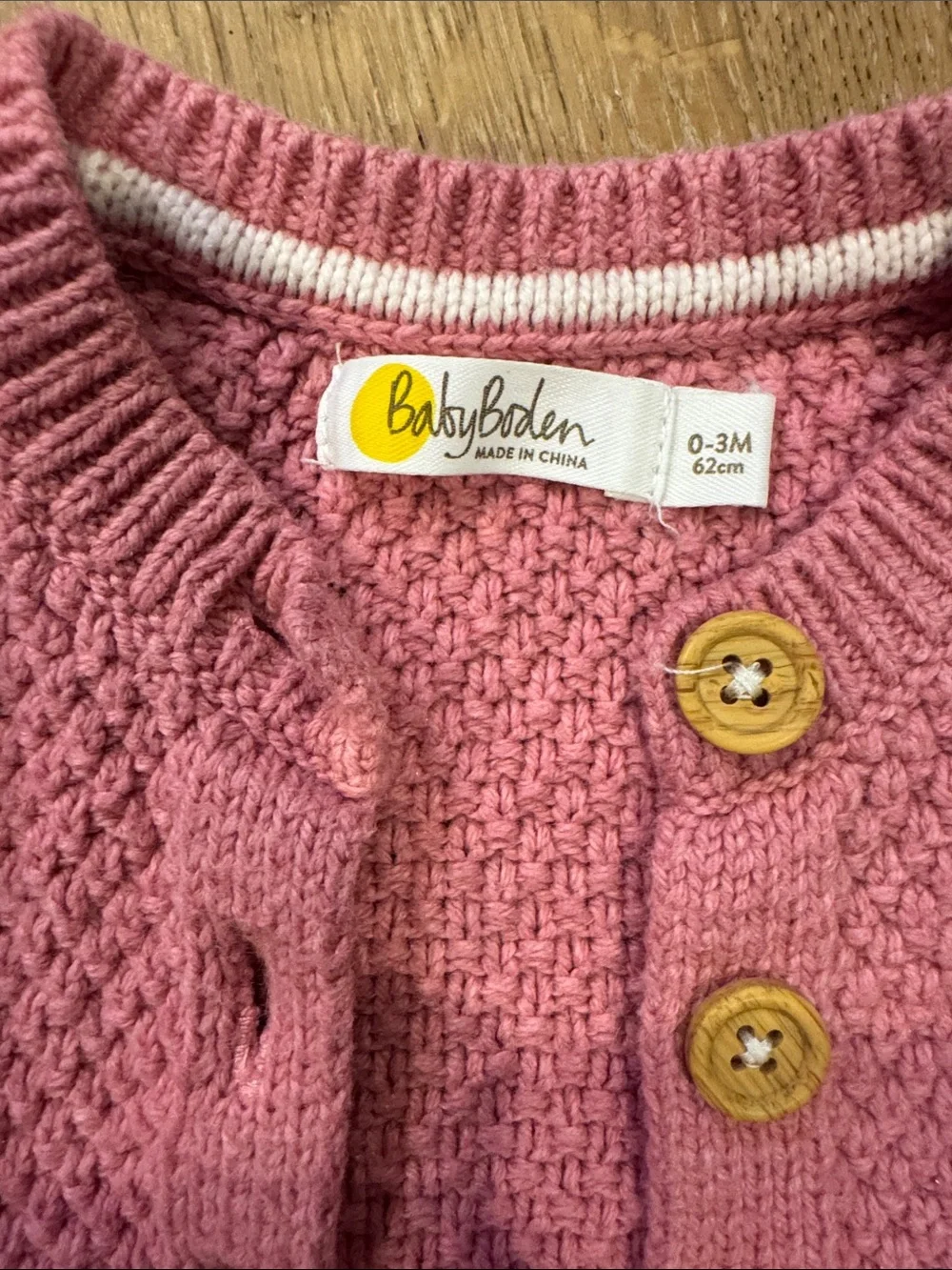 Baby Boden Pink Knit Baby Cardigan with Wooden Buttons
